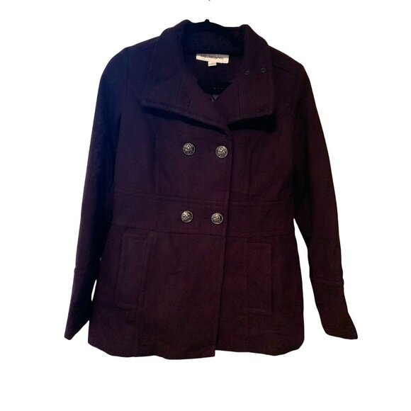 Vintage Liz Claiborne Womens Size Small Purple Wool Pea Coat Peacoat Button Up W - Picture 1 of 5